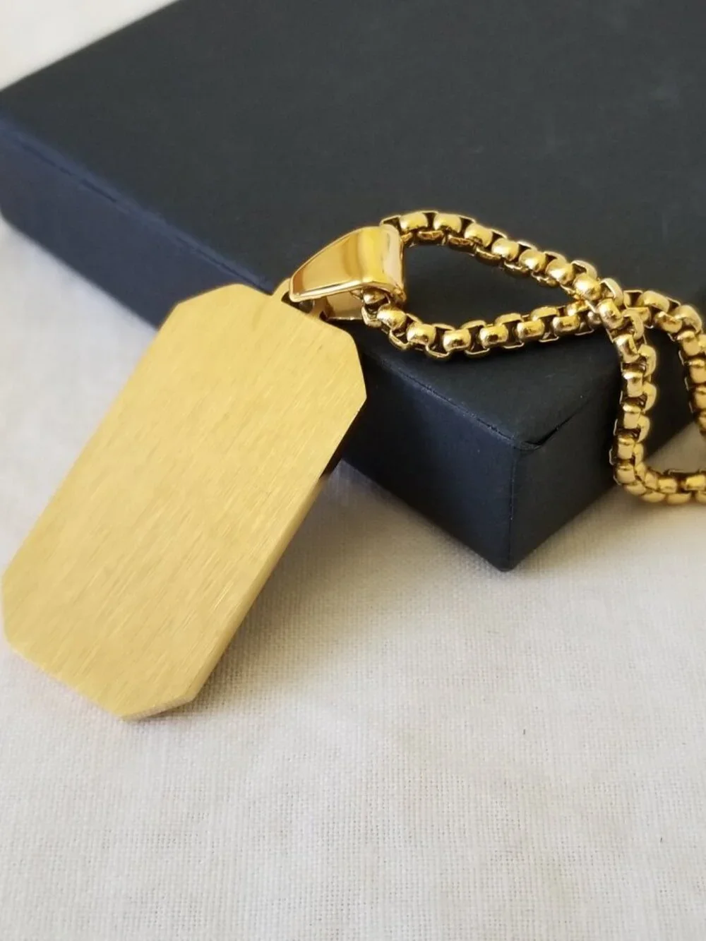 NWT! Stainless Steel Dog Tag Style Pendant Necklace with Gold-Tone Finish